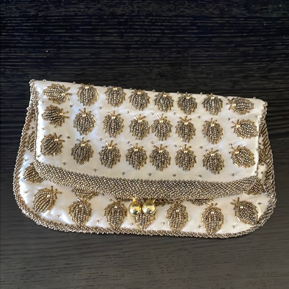 Vintage satin beaded clutch
